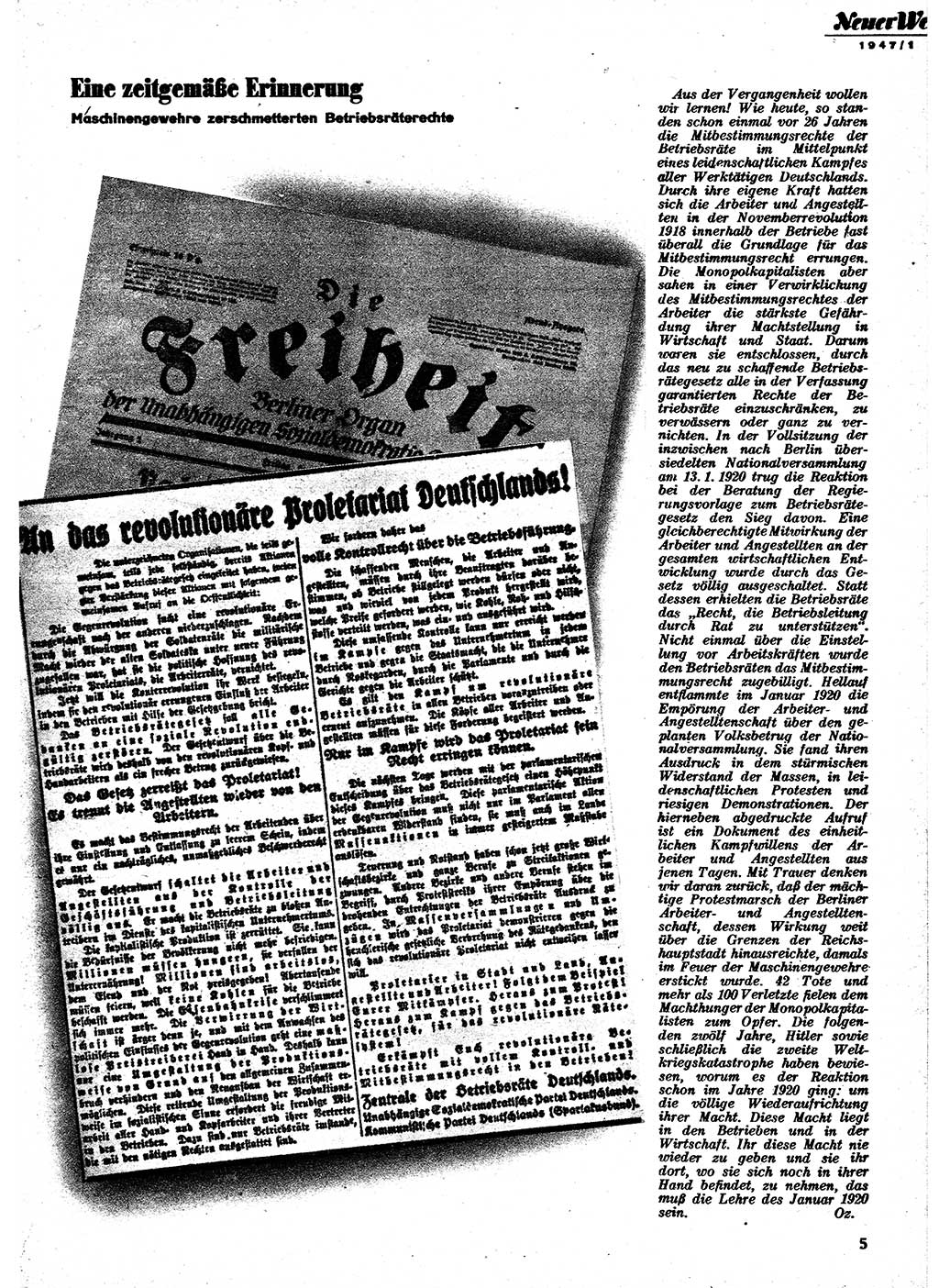 Neuer Weg (NW), Monatsschrift für aktuelle Fragen der Arbeiterbewegung [Parteivorstand (PV) Sozialistische Einheitspartei Deutschlands (SED)], 2. Jahrgang [Sowjetische Besatzungszone (SBZ) Deutschlands] 1947, Heft 1/5 (NW PV SED SBZ Dtl. 1947, H. 1/5)