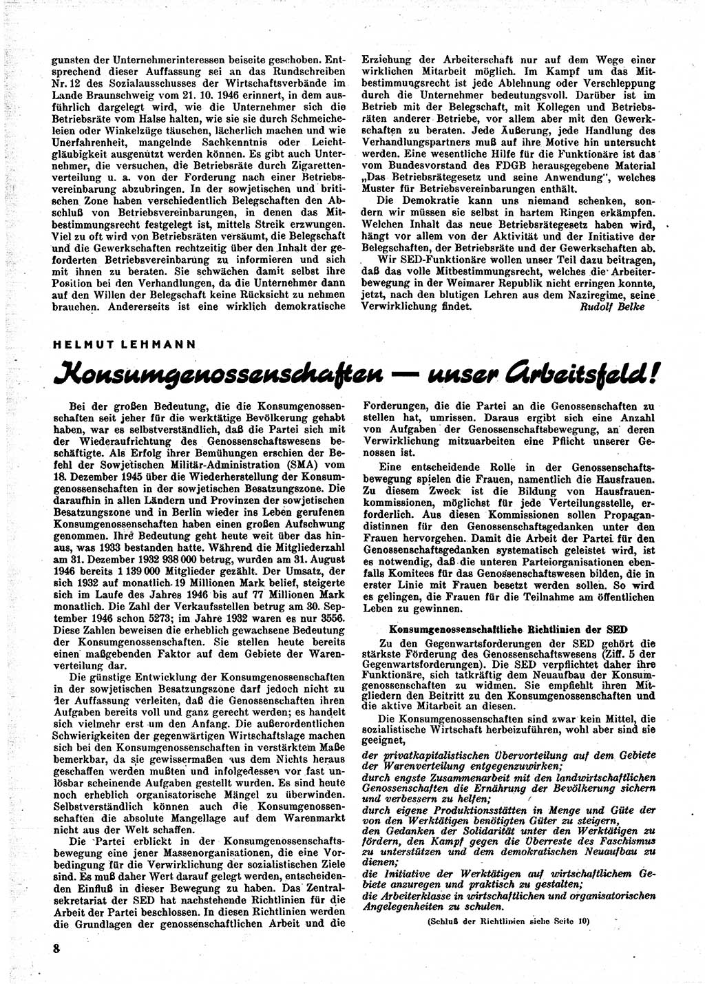 Neuer Weg (NW), Monatsschrift für aktuelle Fragen der Arbeiterbewegung [Parteivorstand (PV) Sozialistische Einheitspartei Deutschlands (SED)], 2. Jahrgang [Sowjetische Besatzungszone (SBZ) Deutschlands] 1947, Heft 1/8 (NW PV SED SBZ Dtl. 1947, H. 1/8)