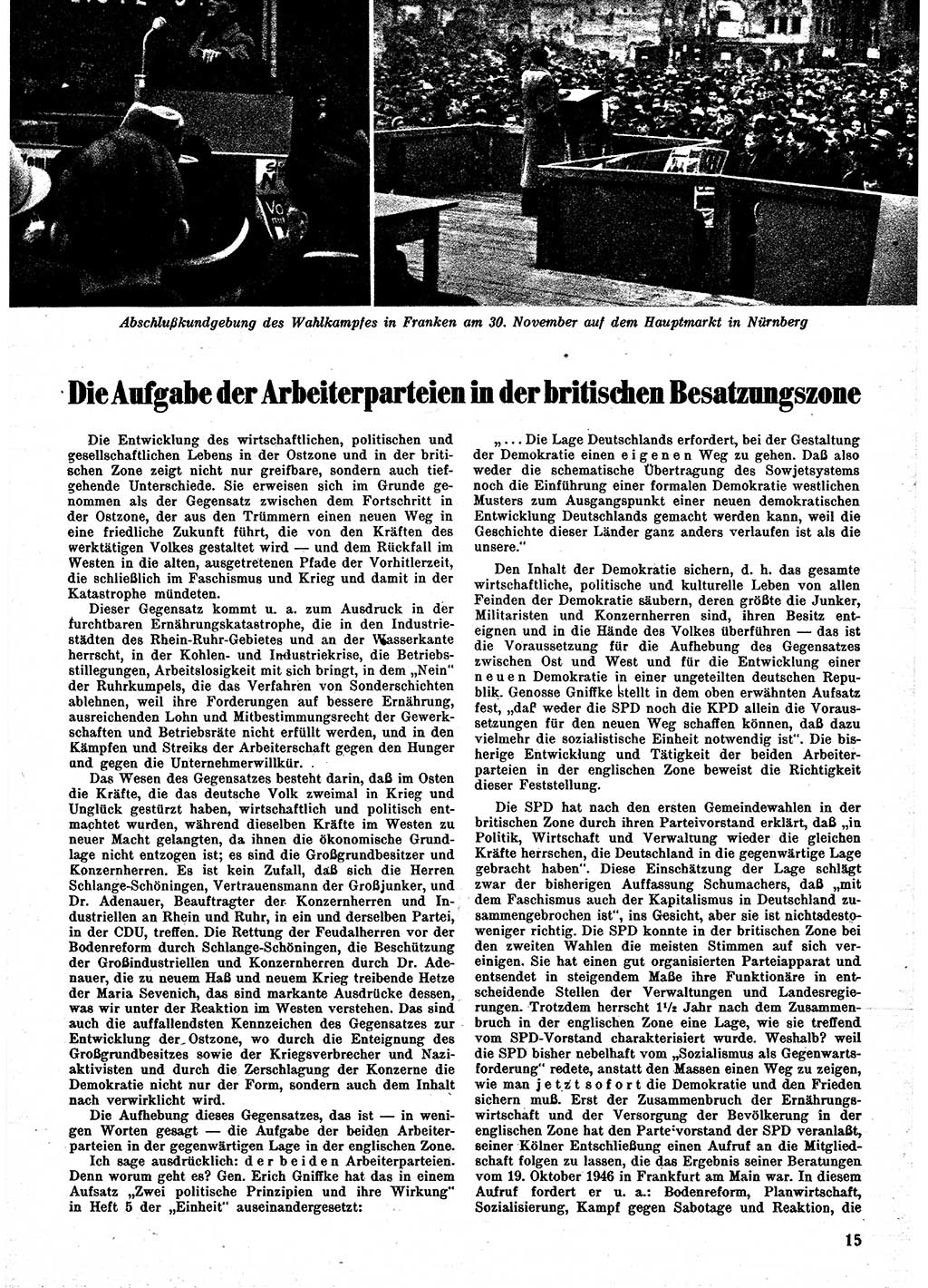 Neuer Weg (NW), Monatsschrift für aktuelle Fragen der Arbeiterbewegung [Parteivorstand (PV) Sozialistische Einheitspartei Deutschlands (SED)], 2. Jahrgang [Sowjetische Besatzungszone (SBZ) Deutschlands] 1947, Heft 1/15 (NW PV SED SBZ Dtl. 1947, H. 1/15)