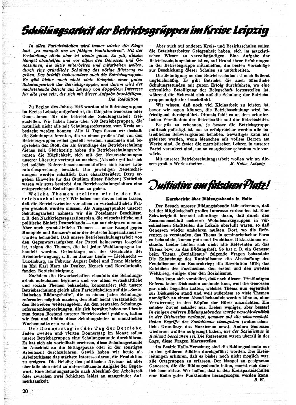 Neuer Weg (NW), Monatsschrift für aktuelle Fragen der Arbeiterbewegung [Parteivorstand (PV) Sozialistische Einheitspartei Deutschlands (SED)], 2. Jahrgang [Sowjetische Besatzungszone (SBZ) Deutschlands] 1947, Heft 2/20 (NW PV SED SBZ Dtl. 1947, H. 2/20)