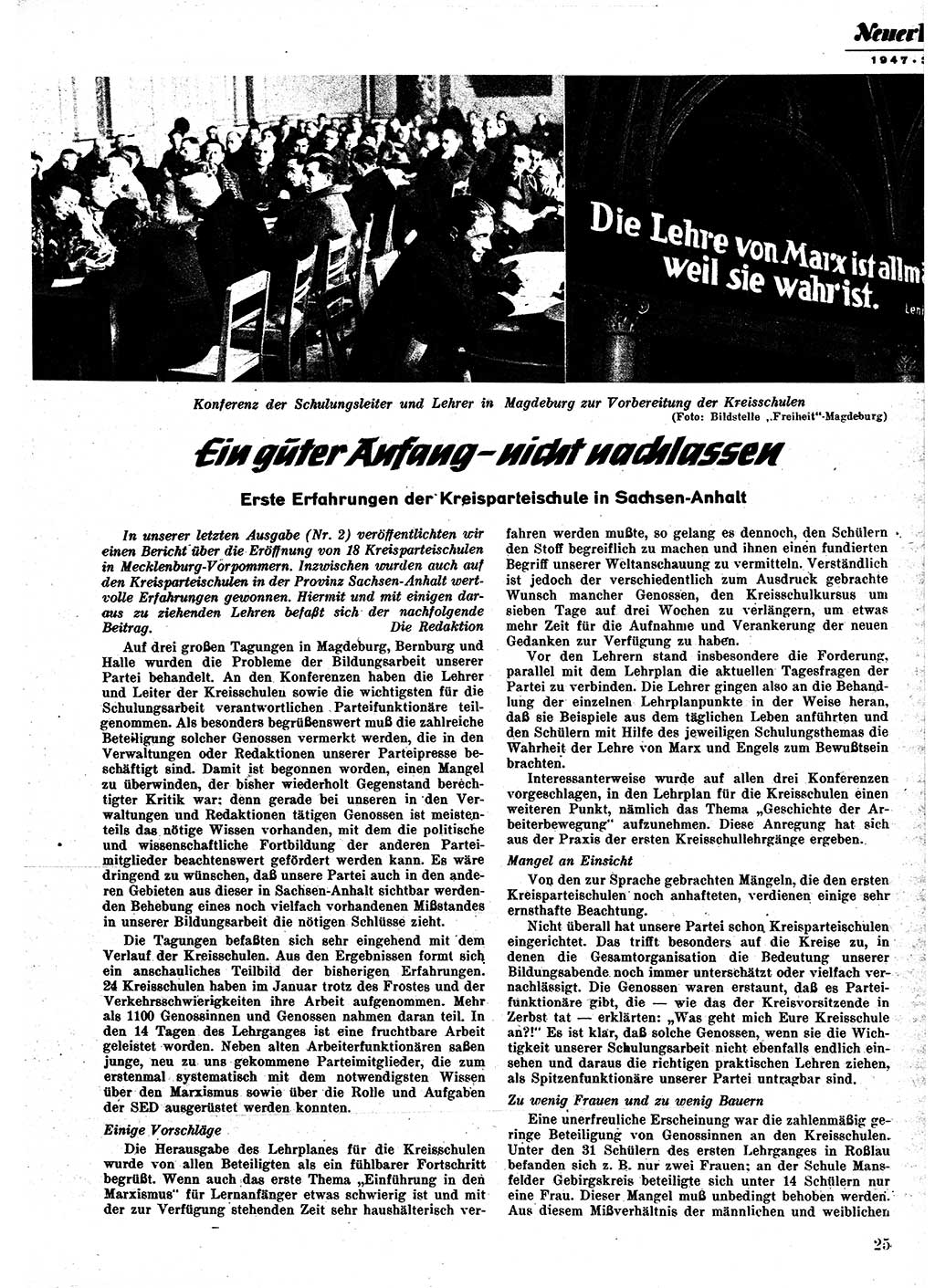 Neuer Weg (NW), Monatsschrift für aktuelle Fragen der Arbeiterbewegung [Parteivorstand (PV) Sozialistische Einheitspartei Deutschlands (SED)], 2. Jahrgang [Sowjetische Besatzungszone (SBZ) Deutschlands] 1947, Heft 3/25 (NW PV SED SBZ Dtl. 1947, H. 3/25)