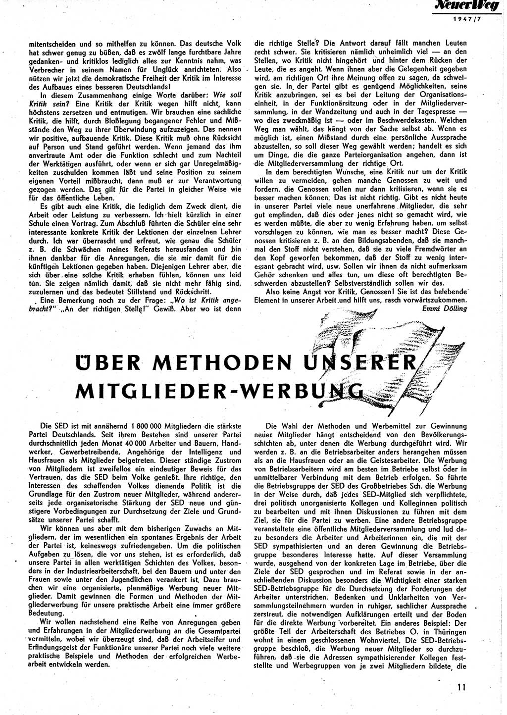 Neuer Weg (NW), Monatsschrift für aktuelle Fragen der Arbeiterbewegung [Parteivorstand (PV) Sozialistische Einheitspartei Deutschlands (SED)], 2. Jahrgang [Sowjetische Besatzungszone (SBZ) Deutschlands] 1947, Heft 7/11 (NW PV SED SBZ Dtl. 1947, H. 7/11)