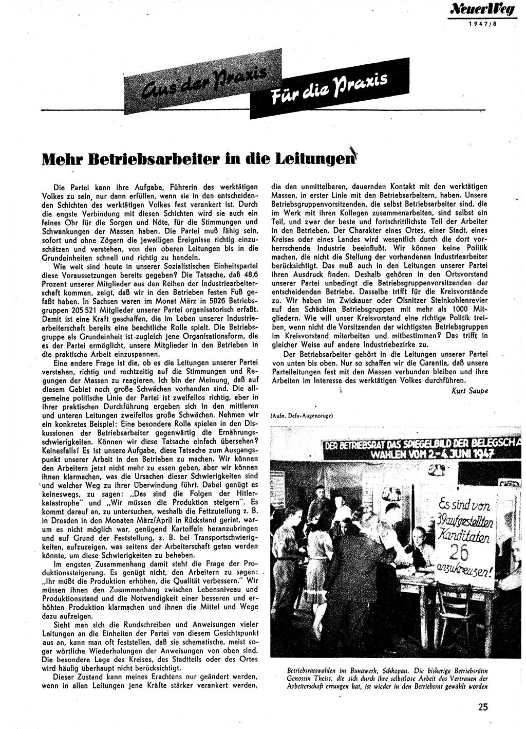 Neuer Weg (NW), Monatsschrift für aktuelle Fragen der Arbeiterbewegung [Parteivorstand (PV) Sozialistische Einheitspartei Deutschlands (SED)], 2. Jahrgang [Sowjetische Besatzungszone (SBZ) Deutschlands] 1947, Heft 8/25 (NW PV SED SBZ Dtl. 1947, H. 8/25)