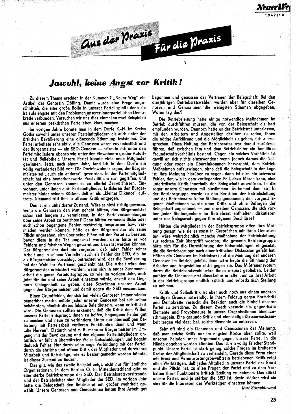 Neuer Weg (NW), Monatsschrift für aktuelle Fragen der Arbeiterbewegung [Parteivorstand (PV) Sozialistische Einheitspartei Deutschlands (SED)], 2. Jahrgang [Sowjetische Besatzungszone (SBZ) Deutschlands] 1947, Heft 10/23 (NW PV SED SBZ Dtl. 1947, H. 10/23)
