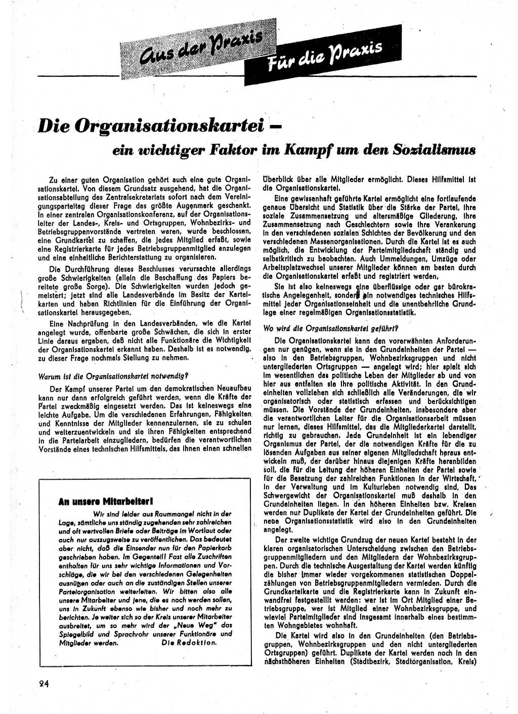 Neuer Weg (NW), Monatsschrift für aktuelle Fragen der Arbeiterbewegung [Parteivorstand (PV) Sozialistische Einheitspartei Deutschlands (SED)], 2. Jahrgang [Sowjetische Besatzungszone (SBZ) Deutschlands] 1947, Heft 11/24 (NW PV SED SBZ Dtl. 1947, H. 11/24)