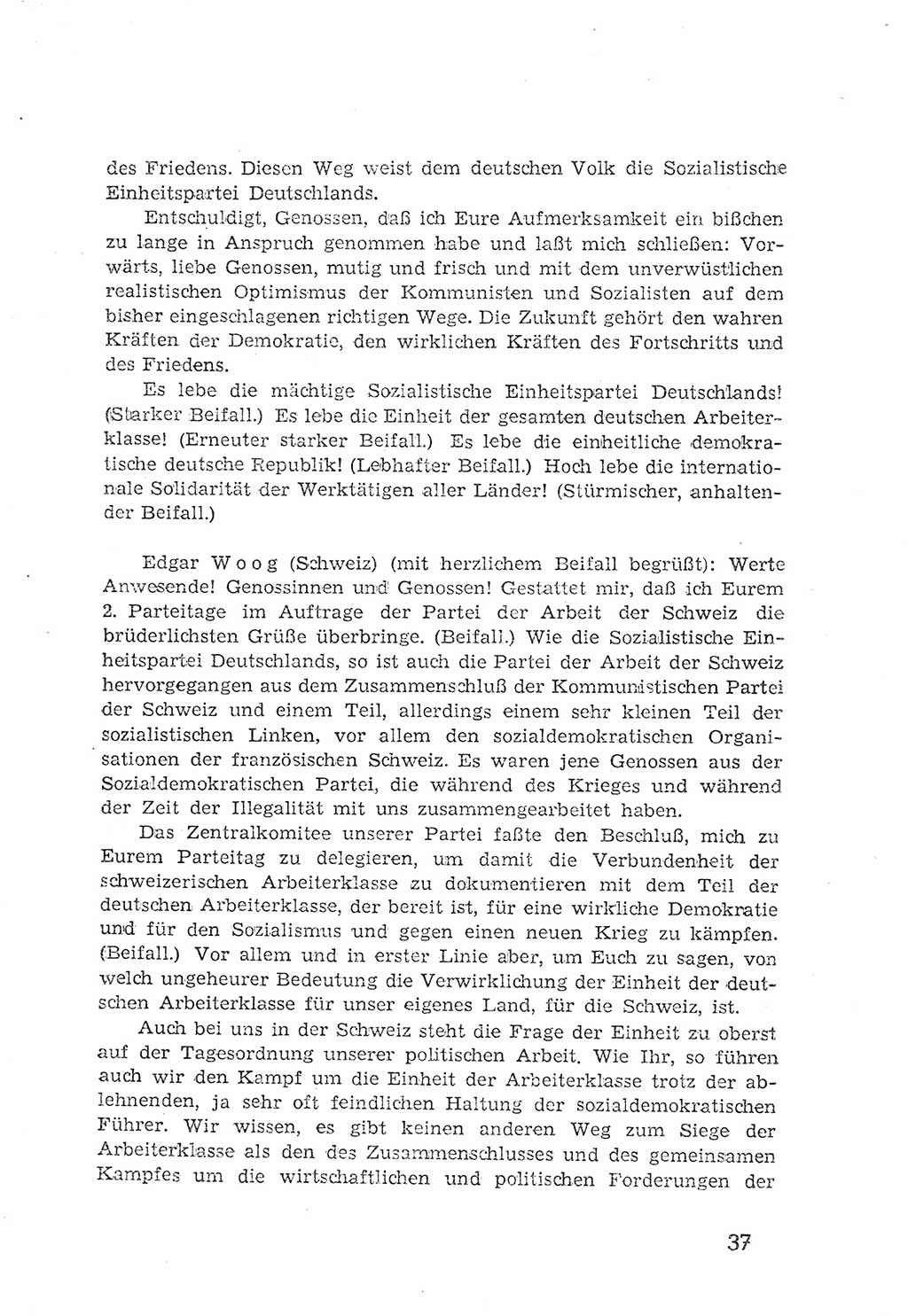 Protokoll der Verhandlungen des 2. Parteitages der Sozialistischen Einheitspartei Deutschlands (SED) [Sowjetische Besatzungszone (SBZ) Deutschlands] 1947, Seite 37 (Prot. Verh. 2. PT SED SBZ Dtl. 1947, S. 37)