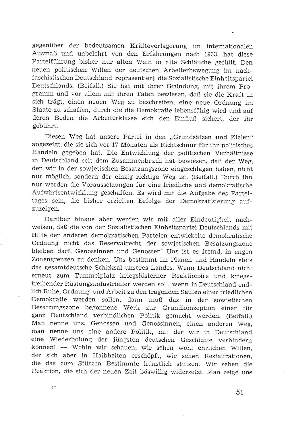 Protokoll der Verhandlungen des 2. Parteitages der Sozialistischen Einheitspartei Deutschlands (SED) [Sowjetische Besatzungszone (SBZ) Deutschlands] 1947, Seite 51 (Prot. Verh. 2. PT SED SBZ Dtl. 1947, S. 51)