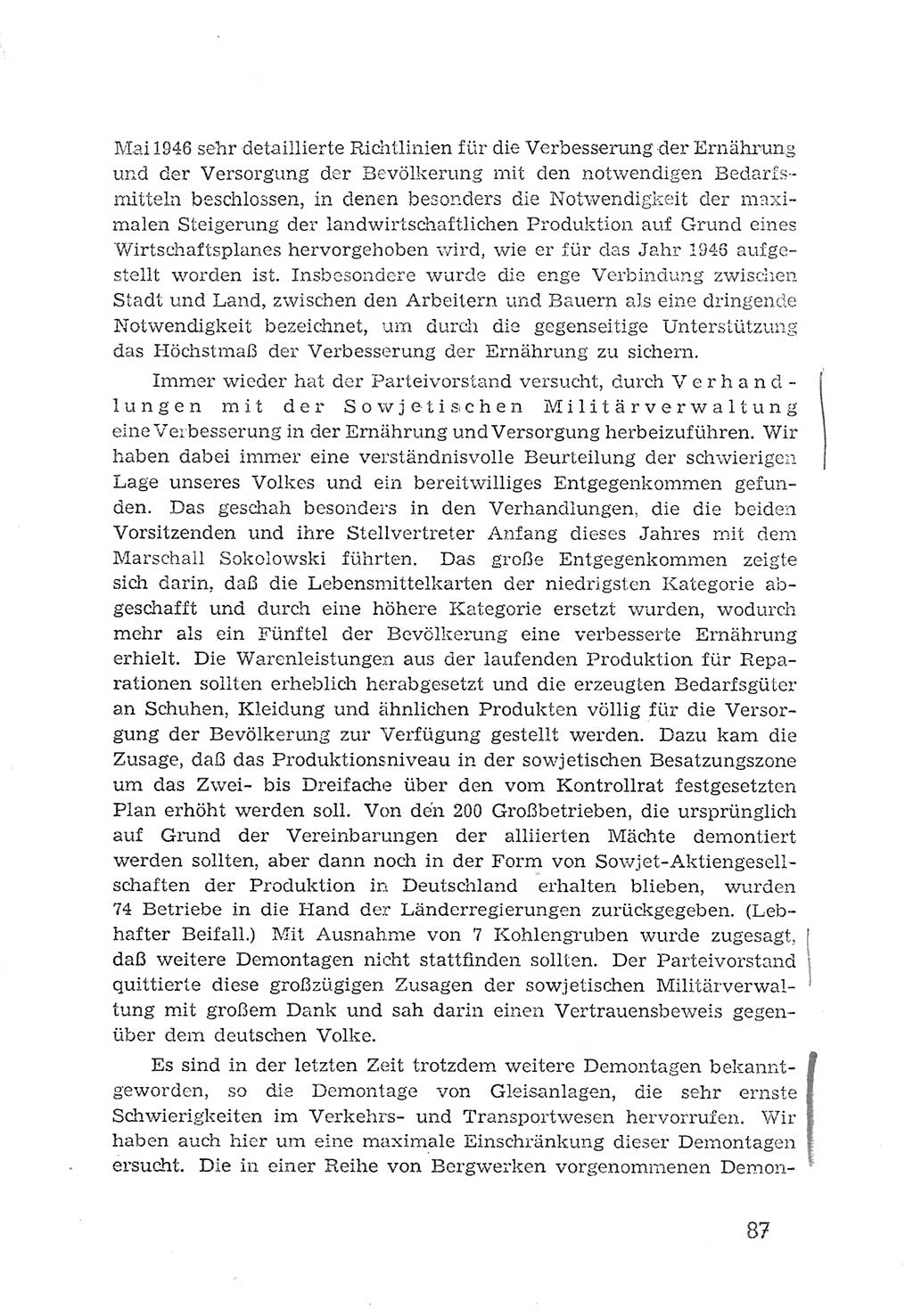 Protokoll der Verhandlungen des 2. Parteitages der Sozialistischen Einheitspartei Deutschlands (SED) [Sowjetische Besatzungszone (SBZ) Deutschlands] 1947, Seite 87 (Prot. Verh. 2. PT SED SBZ Dtl. 1947, S. 87)