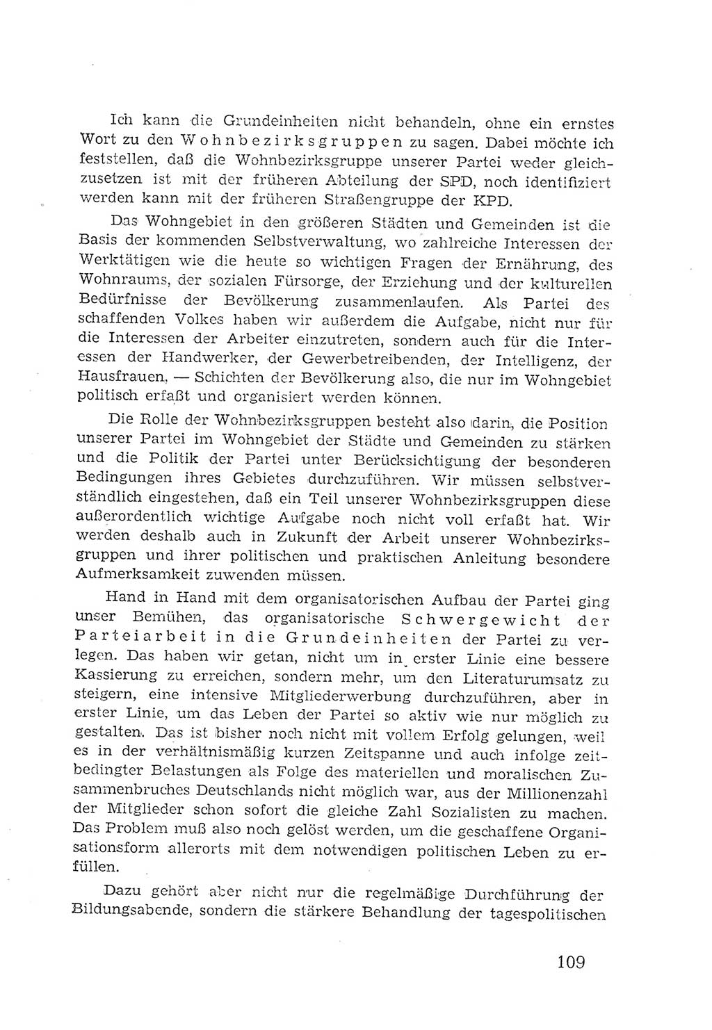 Protokoll der Verhandlungen des 2. Parteitages der Sozialistischen Einheitspartei Deutschlands (SED) [Sowjetische Besatzungszone (SBZ) Deutschlands] 1947, Seite 109 (Prot. Verh. 2. PT SED SBZ Dtl. 1947, S. 109)