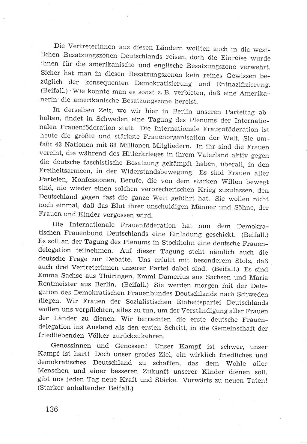 Protokoll der Verhandlungen des 2. Parteitages der Sozialistischen Einheitspartei Deutschlands (SED) [Sowjetische Besatzungszone (SBZ) Deutschlands] 1947, Seite 136 (Prot. Verh. 2. PT SED SBZ Dtl. 1947, S. 136)