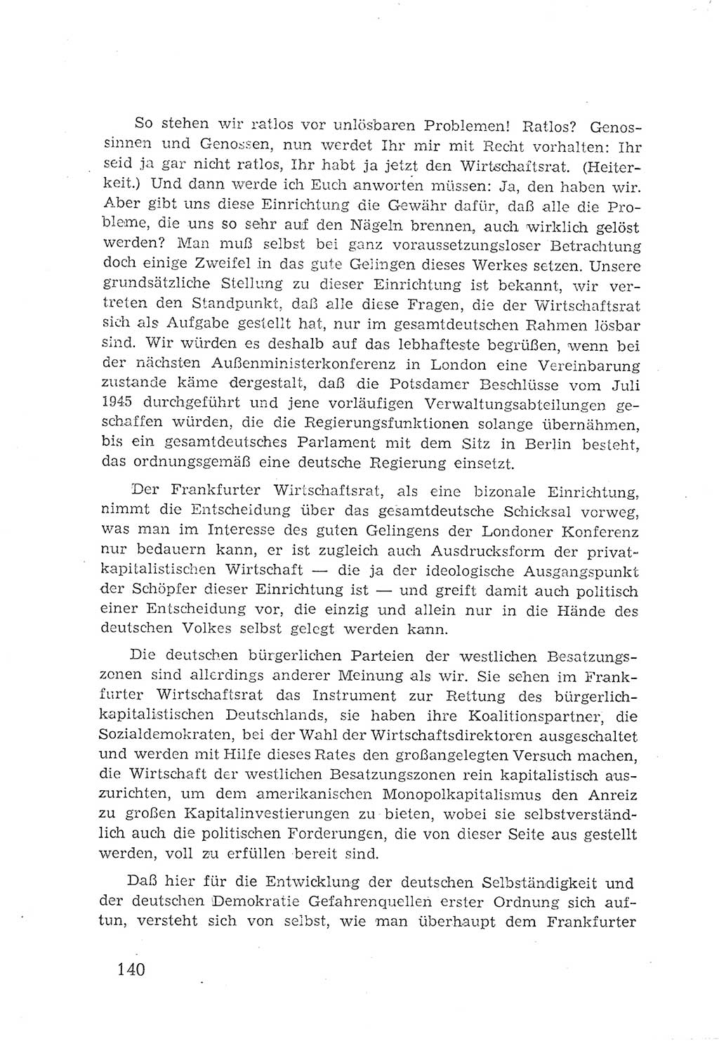 Protokoll der Verhandlungen des 2. Parteitages der Sozialistischen Einheitspartei Deutschlands (SED) [Sowjetische Besatzungszone (SBZ) Deutschlands] 1947, Seite 140 (Prot. Verh. 2. PT SED SBZ Dtl. 1947, S. 140)