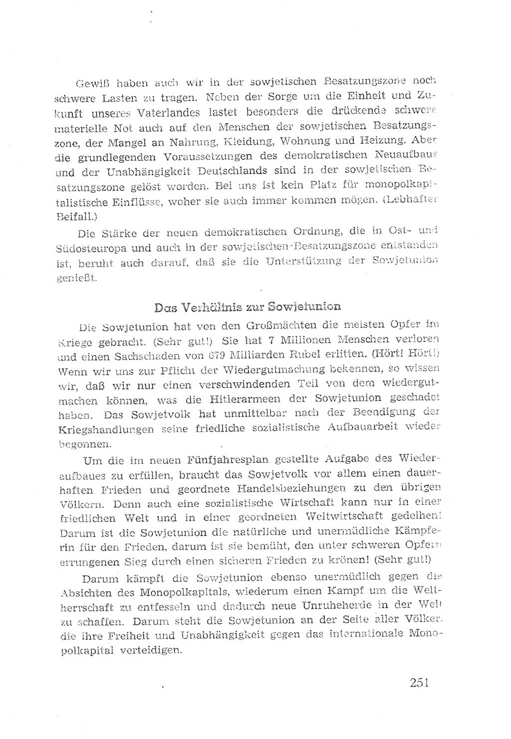 Protokoll der Verhandlungen des 2. Parteitages der Sozialistischen Einheitspartei Deutschlands (SED) [Sowjetische Besatzungszone (SBZ) Deutschlands] 1947, Seite 251 (Prot. Verh. 2. PT SED SBZ Dtl. 1947, S. 251)