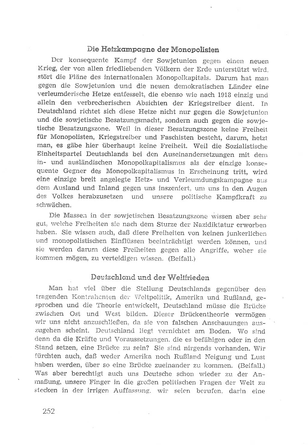 Protokoll der Verhandlungen des 2. Parteitages der Sozialistischen Einheitspartei Deutschlands (SED) [Sowjetische Besatzungszone (SBZ) Deutschlands] 1947, Seite 252 (Prot. Verh. 2. PT SED SBZ Dtl. 1947, S. 252)