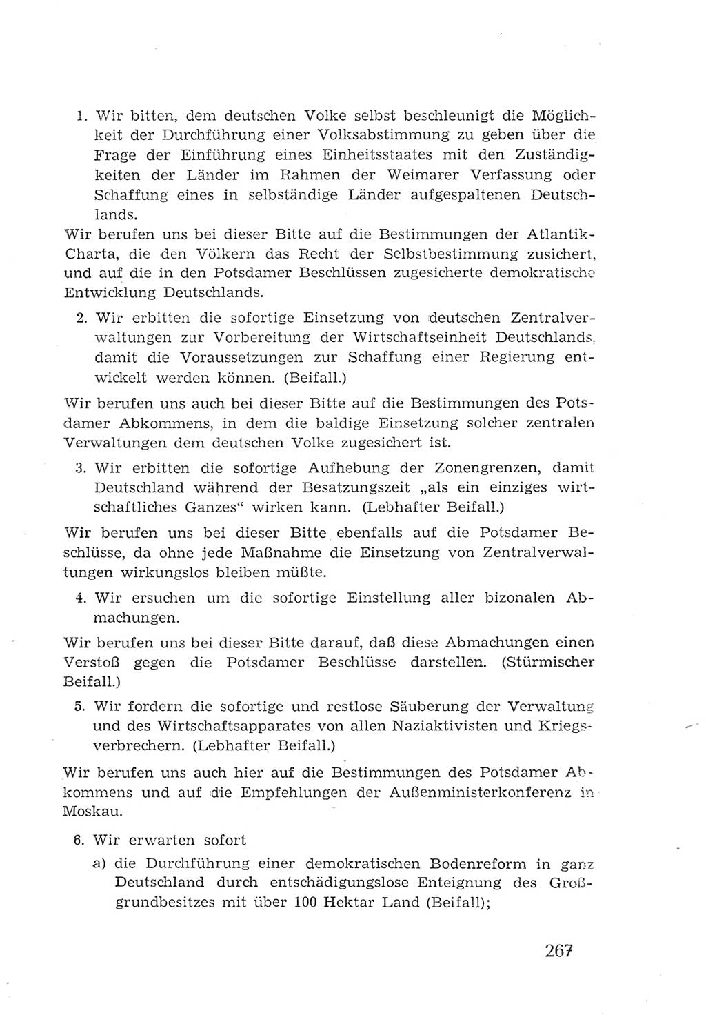 Protokoll der Verhandlungen des 2. Parteitages der Sozialistischen Einheitspartei Deutschlands (SED) [Sowjetische Besatzungszone (SBZ) Deutschlands] 1947, Seite 267 (Prot. Verh. 2. PT SED SBZ Dtl. 1947, S. 267)