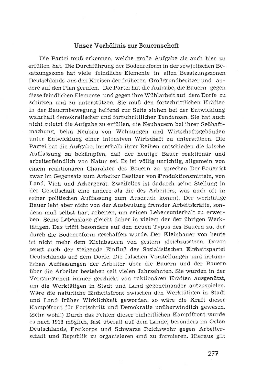 Protokoll der Verhandlungen des 2. Parteitages der Sozialistischen Einheitspartei Deutschlands (SED) [Sowjetische Besatzungszone (SBZ) Deutschlands] 1947, Seite 277 (Prot. Verh. 2. PT SED SBZ Dtl. 1947, S. 277)