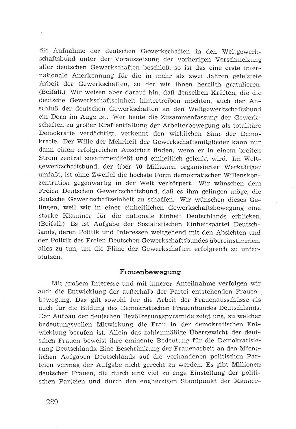 Protokoll der Verhandlungen des 2. Parteitages der Sozialistischen Einheitspartei Deutschlands (SED) [Sowjetische Besatzungszone (SBZ) Deutschlands] 1947, Seite 280 (Prot. Verh. 2. PT SED SBZ Dtl. 1947, S. 280)
