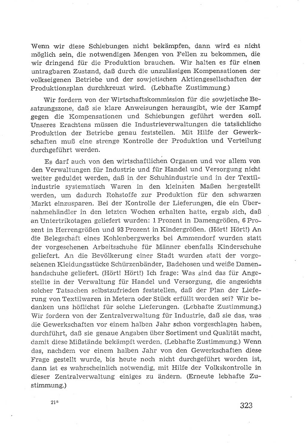 Protokoll der Verhandlungen des 2. Parteitages der Sozialistischen Einheitspartei Deutschlands (SED) [Sowjetische Besatzungszone (SBZ) Deutschlands] 1947, Seite 323 (Prot. Verh. 2. PT SED SBZ Dtl. 1947, S. 323)