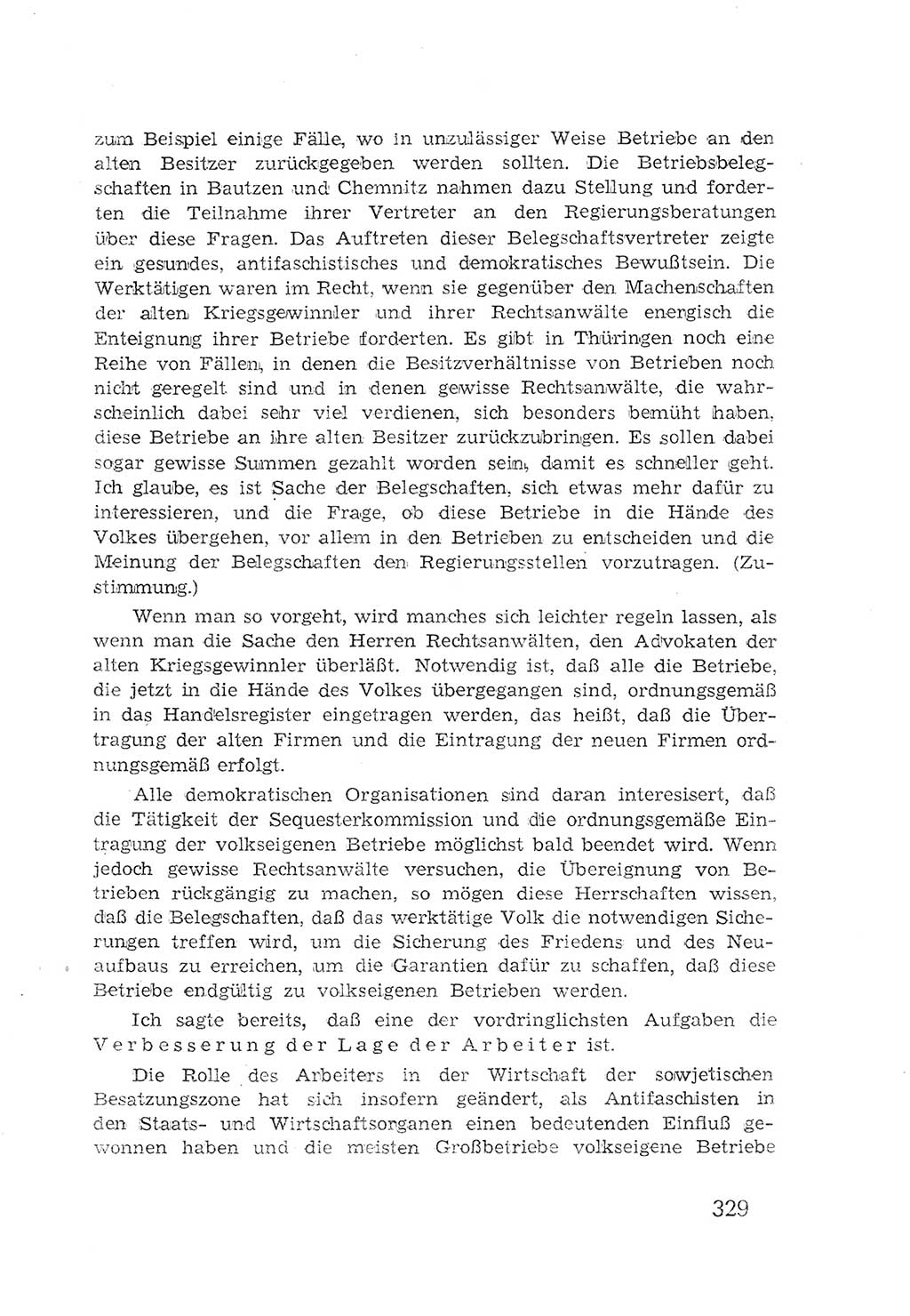 Protokoll der Verhandlungen des 2. Parteitages der Sozialistischen Einheitspartei Deutschlands (SED) [Sowjetische Besatzungszone (SBZ) Deutschlands] 1947, Seite 329 (Prot. Verh. 2. PT SED SBZ Dtl. 1947, S. 329)