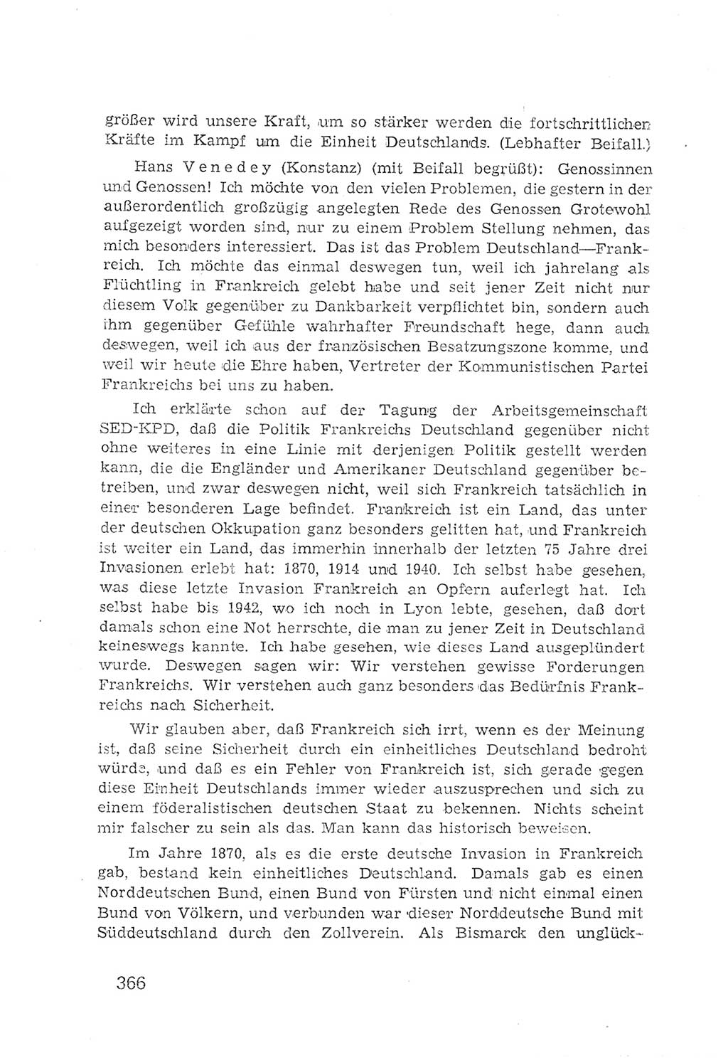 Protokoll der Verhandlungen des 2. Parteitages der Sozialistischen Einheitspartei Deutschlands (SED) [Sowjetische Besatzungszone (SBZ) Deutschlands] 1947, Seite 366 (Prot. Verh. 2. PT SED SBZ Dtl. 1947, S. 366)