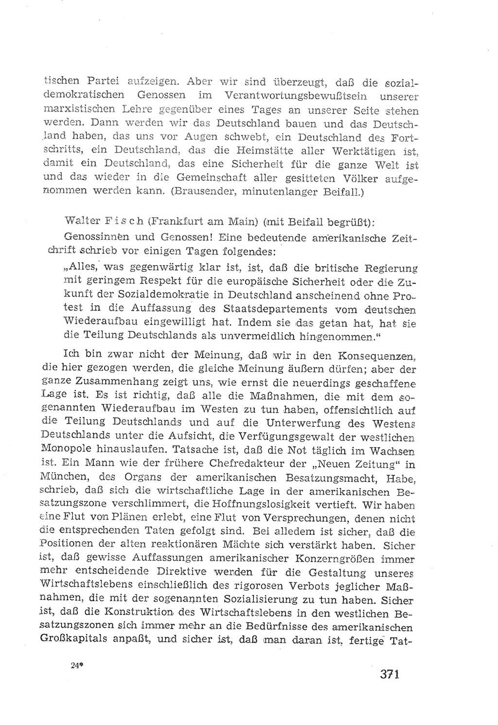 Protokoll der Verhandlungen des 2. Parteitages der Sozialistischen Einheitspartei Deutschlands (SED) [Sowjetische Besatzungszone (SBZ) Deutschlands] 1947, Seite 371 (Prot. Verh. 2. PT SED SBZ Dtl. 1947, S. 371)