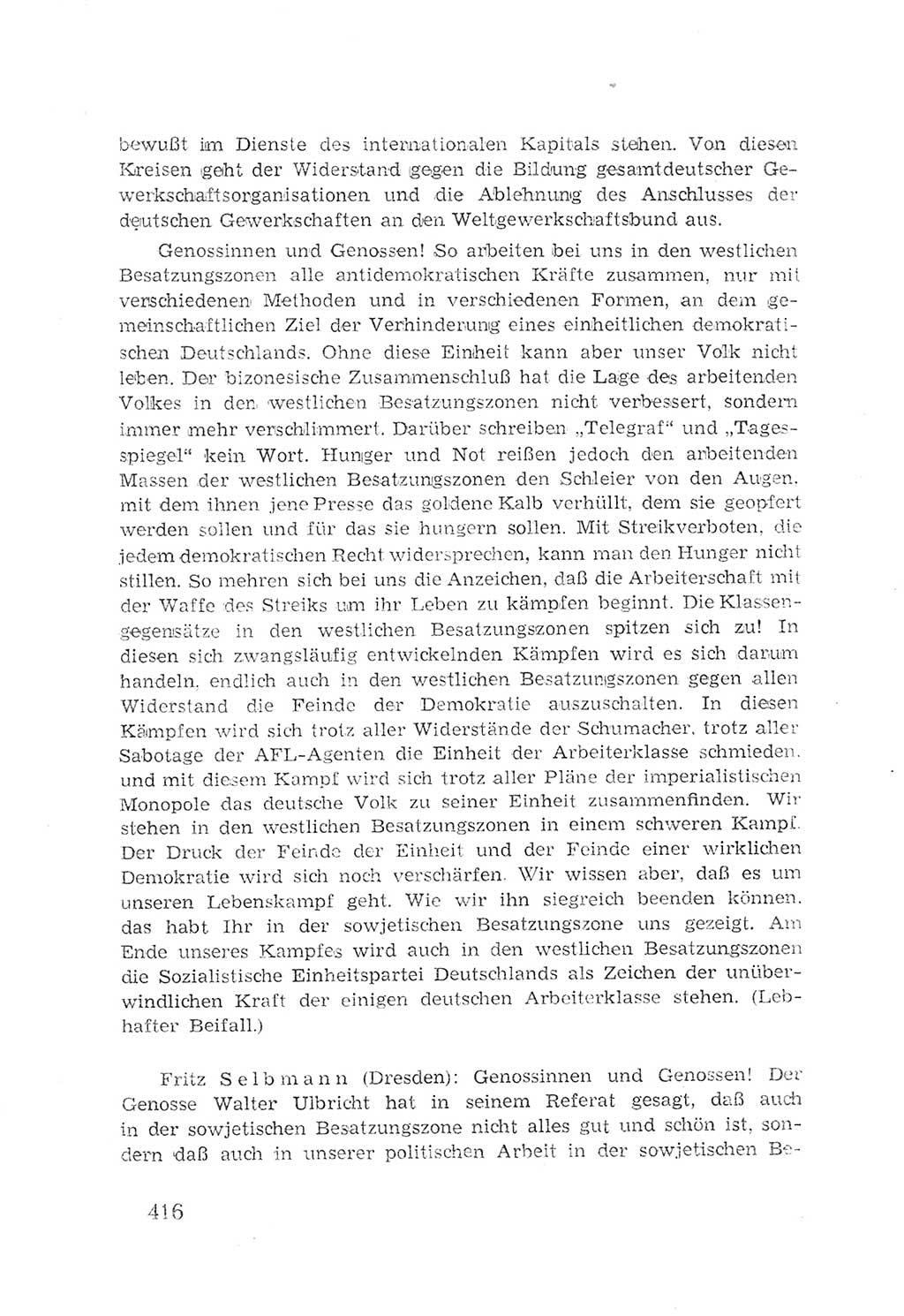 Protokoll der Verhandlungen des 2. Parteitages der Sozialistischen Einheitspartei Deutschlands (SED) [Sowjetische Besatzungszone (SBZ) Deutschlands] 1947, Seite 416 (Prot. Verh. 2. PT SED SBZ Dtl. 1947, S. 416)