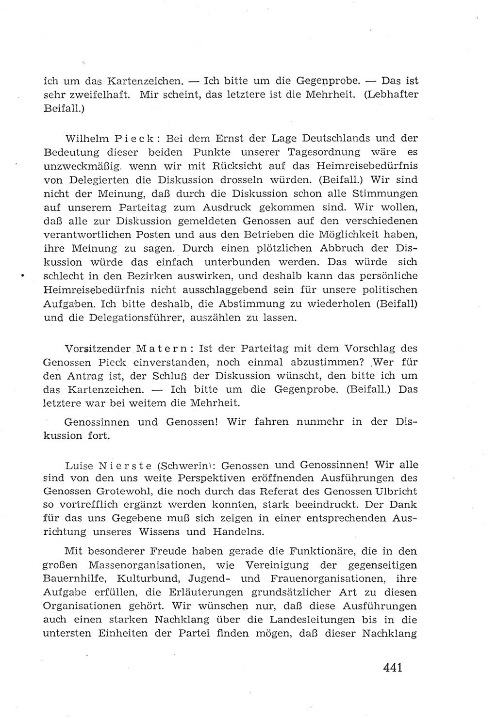 Protokoll der Verhandlungen des 2. Parteitages der Sozialistischen Einheitspartei Deutschlands (SED) [Sowjetische Besatzungszone (SBZ) Deutschlands] 1947, Seite 441 (Prot. Verh. 2. PT SED SBZ Dtl. 1947, S. 441)