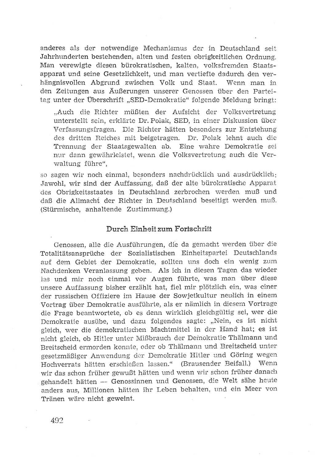 Protokoll der Verhandlungen des 2. Parteitages der Sozialistischen Einheitspartei Deutschlands (SED) [Sowjetische Besatzungszone (SBZ) Deutschlands] 1947, Seite 492 (Prot. Verh. 2. PT SED SBZ Dtl. 1947, S. 492)