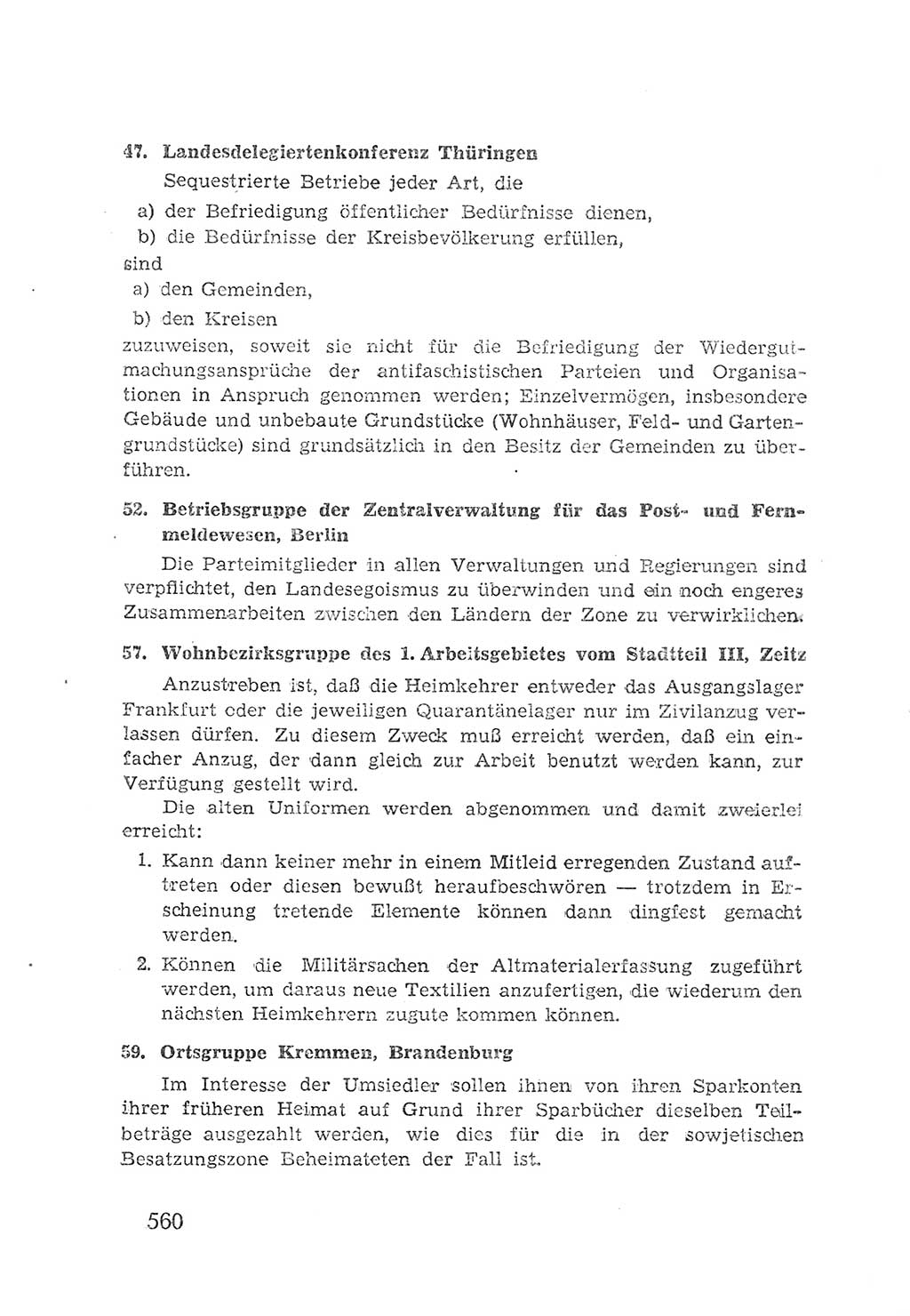 Protokoll der Verhandlungen des 2. Parteitages der Sozialistischen Einheitspartei Deutschlands (SED) [Sowjetische Besatzungszone (SBZ) Deutschlands] 1947, Seite 560 (Prot. Verh. 2. PT SED SBZ Dtl. 1947, S. 560)