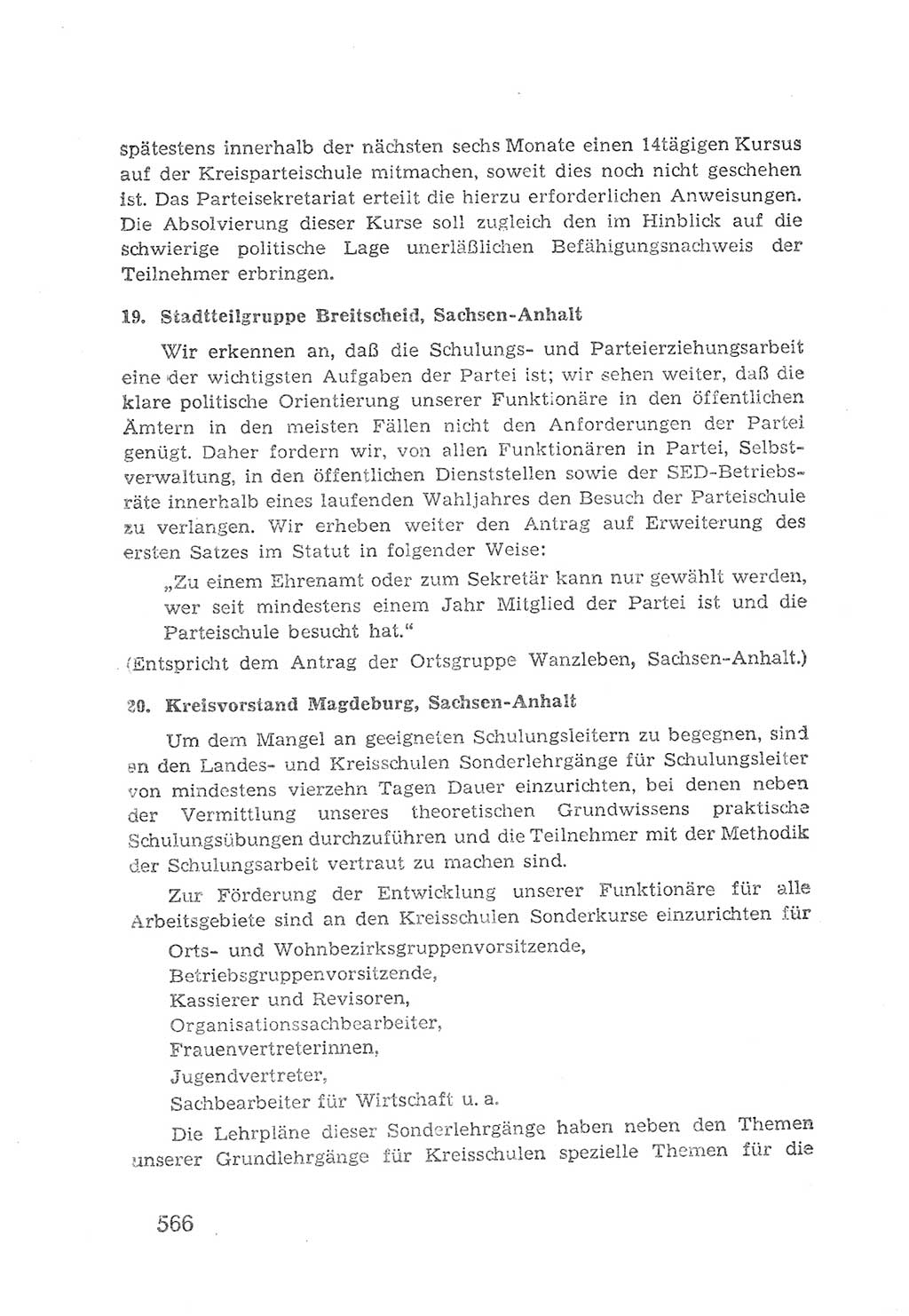 Protokoll der Verhandlungen des 2. Parteitages der Sozialistischen Einheitspartei Deutschlands (SED) [Sowjetische Besatzungszone (SBZ) Deutschlands] 1947, Seite 566 (Prot. Verh. 2. PT SED SBZ Dtl. 1947, S. 566)