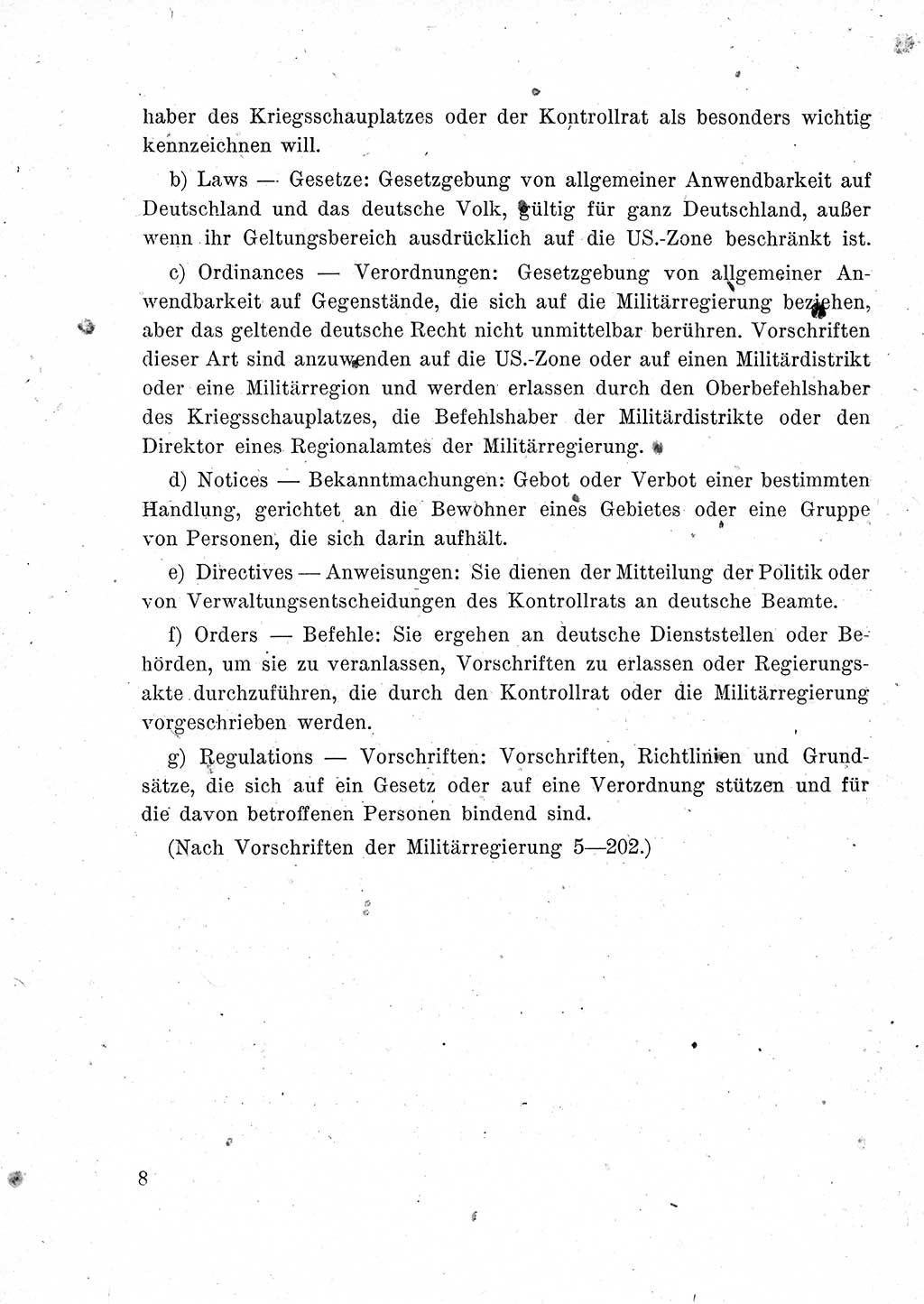 Das Recht der Besatzungsmacht (Deutschland), Proklamationen, Deklerationen, Verordnungen, Gesetze und Bekanntmachungen 1947, Seite 8 (R. Bes. Dtl. 1947, S. 8)