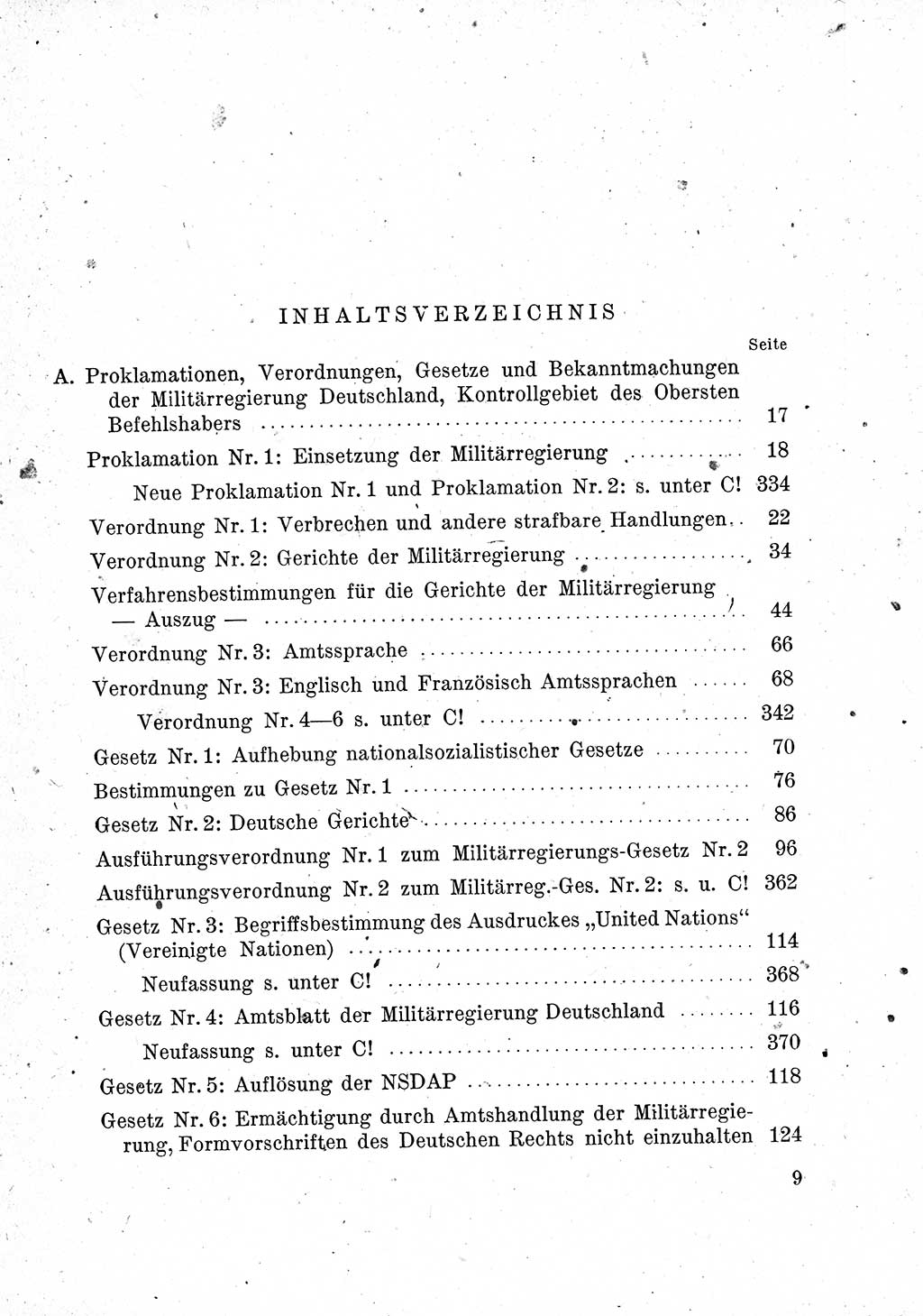 Das Recht der Besatzungsmacht (Deutschland), Proklamationen, Deklerationen, Verordnungen, Gesetze und Bekanntmachungen 1947, Seite 9 (R. Bes. Dtl. 1947, S. 9)