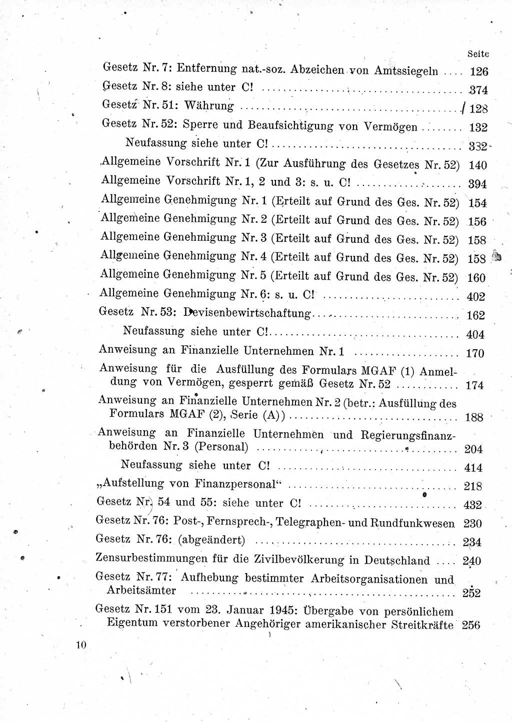 Das Recht der Besatzungsmacht (Deutschland), Proklamationen, Deklerationen, Verordnungen, Gesetze und Bekanntmachungen 1947, Seite 10 (R. Bes. Dtl. 1947, S. 10)