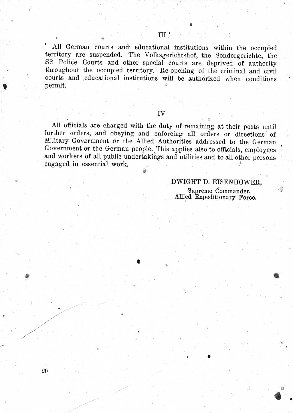 Das Recht der Besatzungsmacht (Deutschland), Proklamationen, Deklerationen, Verordnungen, Gesetze und Bekanntmachungen 1947, Seite 20 (R. Bes. Dtl. 1947, S. 20)
