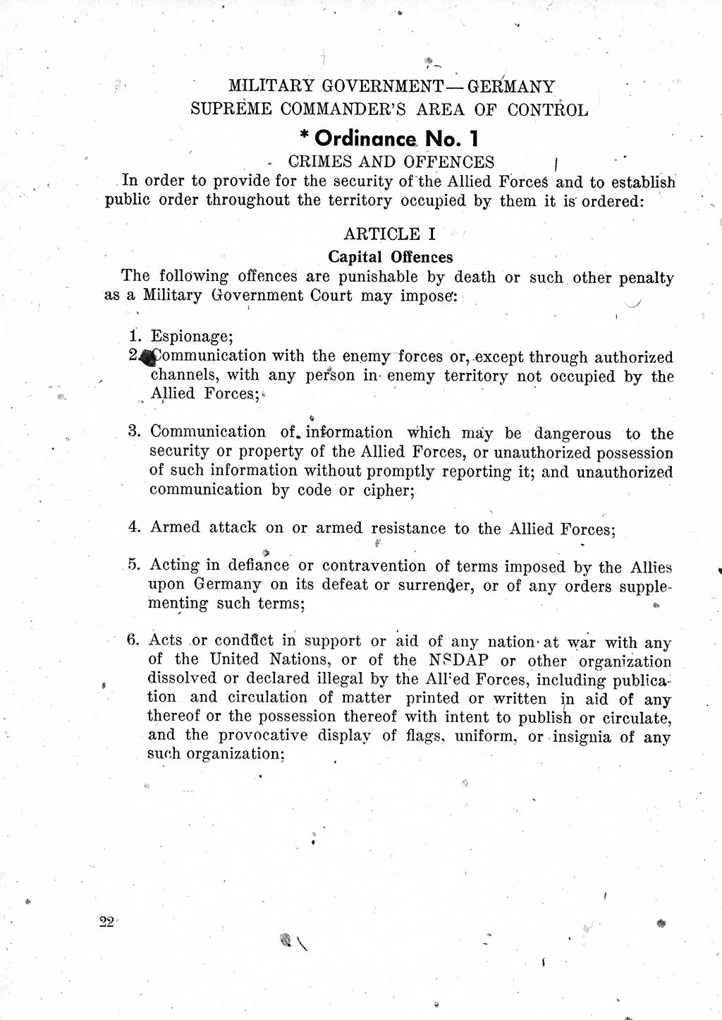 Das Recht der Besatzungsmacht (Deutschland), Proklamationen, Deklerationen, Verordnungen, Gesetze und Bekanntmachungen 1947, Seite 22 (R. Bes. Dtl. 1947, S. 22)