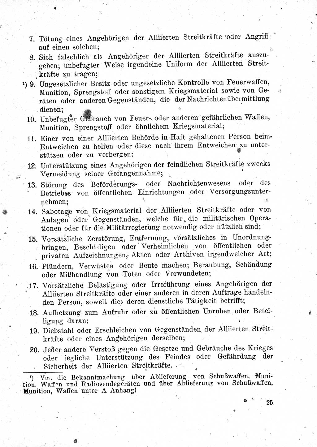 Das Recht der Besatzungsmacht (Deutschland), Proklamationen, Deklerationen, Verordnungen, Gesetze und Bekanntmachungen 1947, Seite 25 (R. Bes. Dtl. 1947, S. 25)
