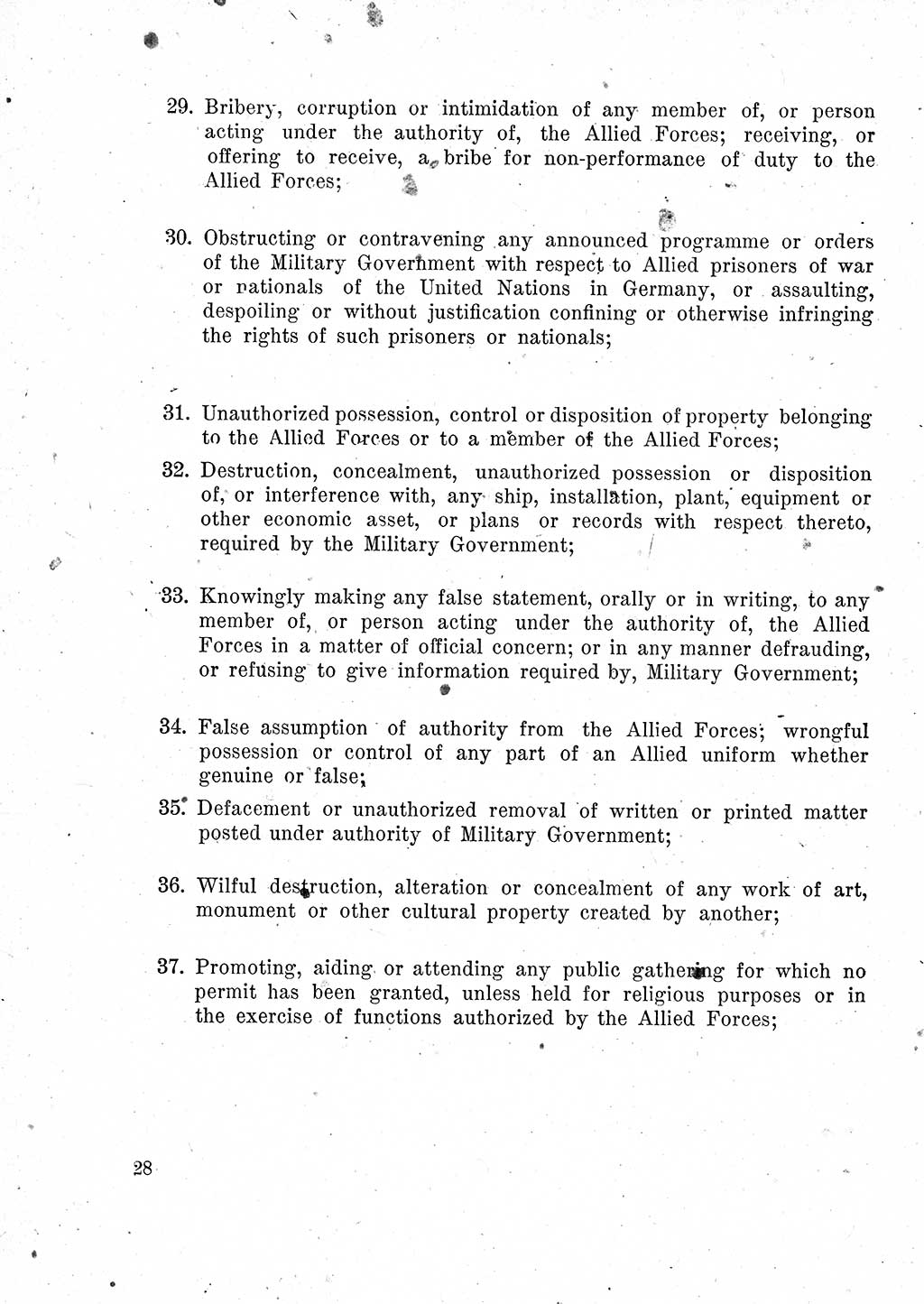 Das Recht der Besatzungsmacht (Deutschland), Proklamationen, Deklerationen, Verordnungen, Gesetze und Bekanntmachungen 1947, Seite 28 (R. Bes. Dtl. 1947, S. 28)