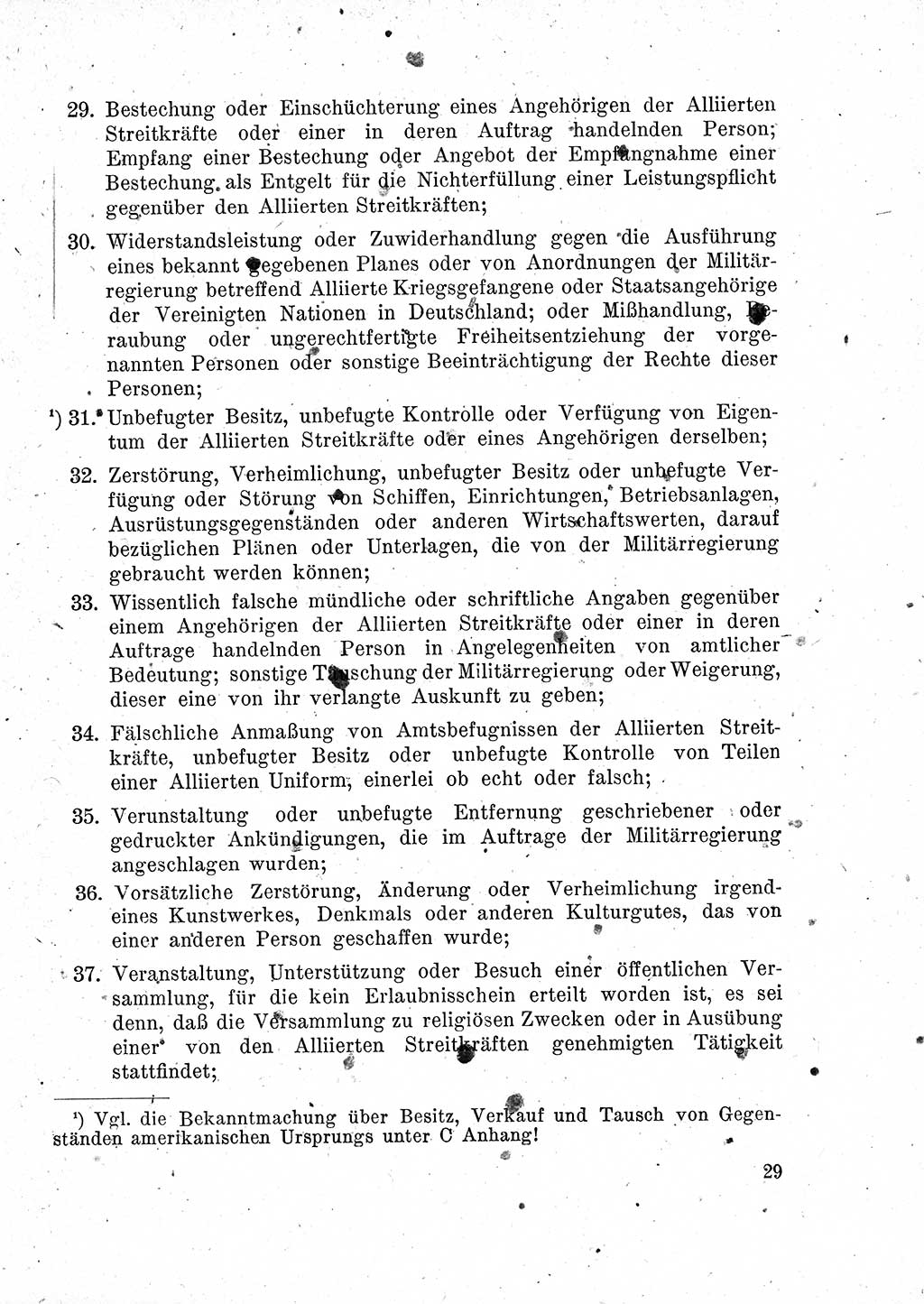 Das Recht der Besatzungsmacht (Deutschland), Proklamationen, Deklerationen, Verordnungen, Gesetze und Bekanntmachungen 1947, Seite 29 (R. Bes. Dtl. 1947, S. 29)
