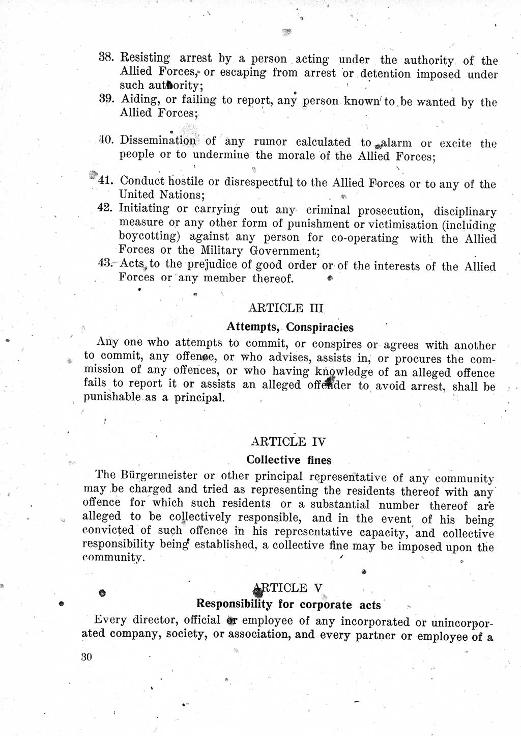 Das Recht der Besatzungsmacht (Deutschland), Proklamationen, Deklerationen, Verordnungen, Gesetze und Bekanntmachungen 1947, Seite 30 (R. Bes. Dtl. 1947, S. 30)