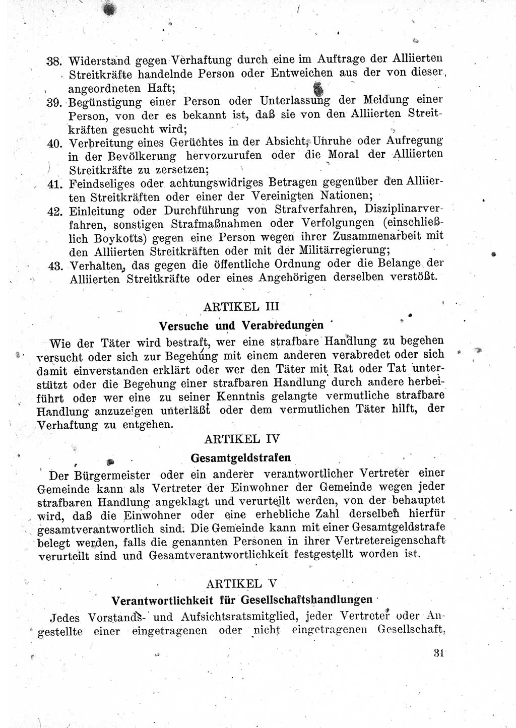 Das Recht der Besatzungsmacht (Deutschland), Proklamationen, Deklerationen, Verordnungen, Gesetze und Bekanntmachungen 1947, Seite 31 (R. Bes. Dtl. 1947, S. 31)