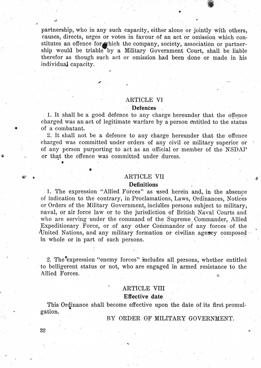 Das Recht der Besatzungsmacht (Deutschland), Proklamationen, Deklerationen, Verordnungen, Gesetze und Bekanntmachungen 1947, Seite 32 (R. Bes. Dtl. 1947, S. 32)