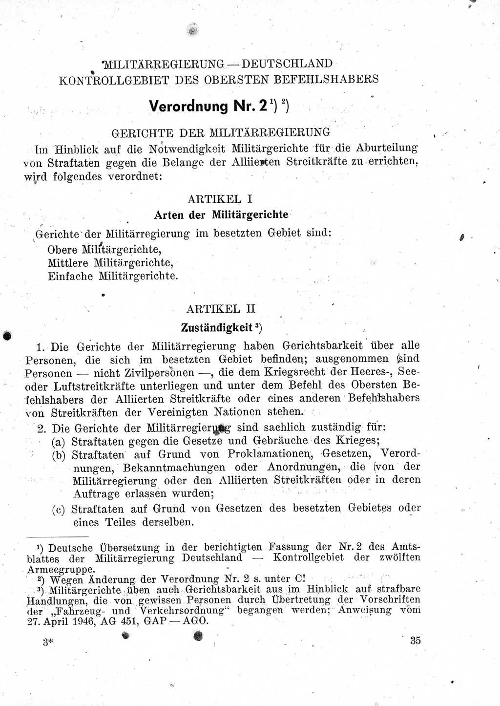 Das Recht der Besatzungsmacht (Deutschland), Proklamationen, Deklerationen, Verordnungen, Gesetze und Bekanntmachungen 1947, Seite 35 (R. Bes. Dtl. 1947, S. 35)