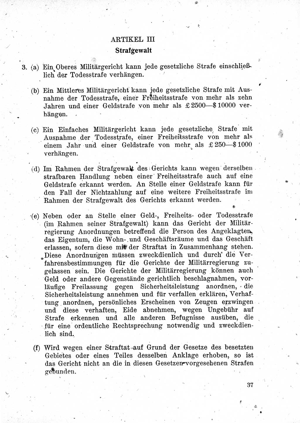 Das Recht der Besatzungsmacht (Deutschland), Proklamationen, Deklerationen, Verordnungen, Gesetze und Bekanntmachungen 1947, Seite 37 (R. Bes. Dtl. 1947, S. 37)