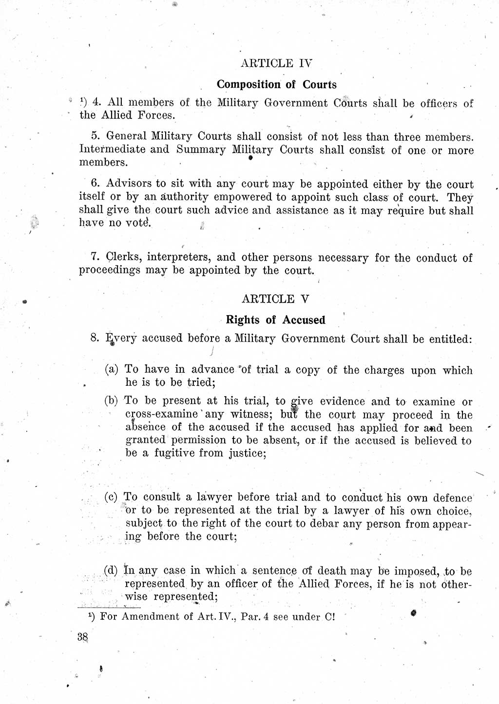 Das Recht der Besatzungsmacht (Deutschland), Proklamationen, Deklerationen, Verordnungen, Gesetze und Bekanntmachungen 1947, Seite 38 (R. Bes. Dtl. 1947, S. 38)