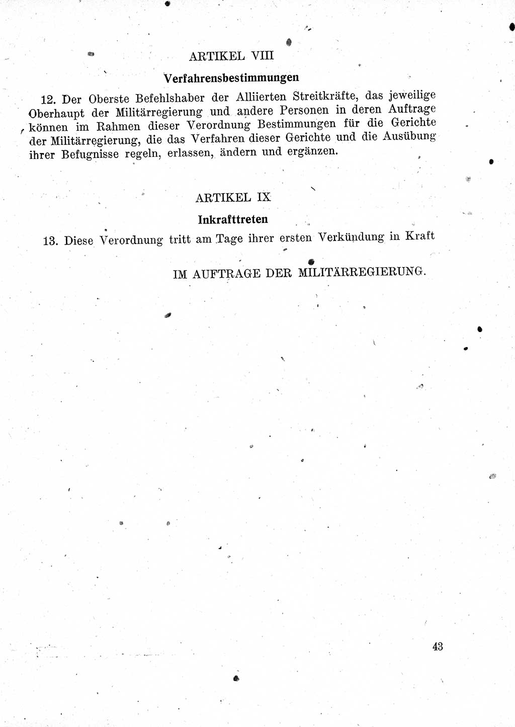Das Recht der Besatzungsmacht (Deutschland), Proklamationen, Deklerationen, Verordnungen, Gesetze und Bekanntmachungen 1947, Seite 43 (R. Bes. Dtl. 1947, S. 43)