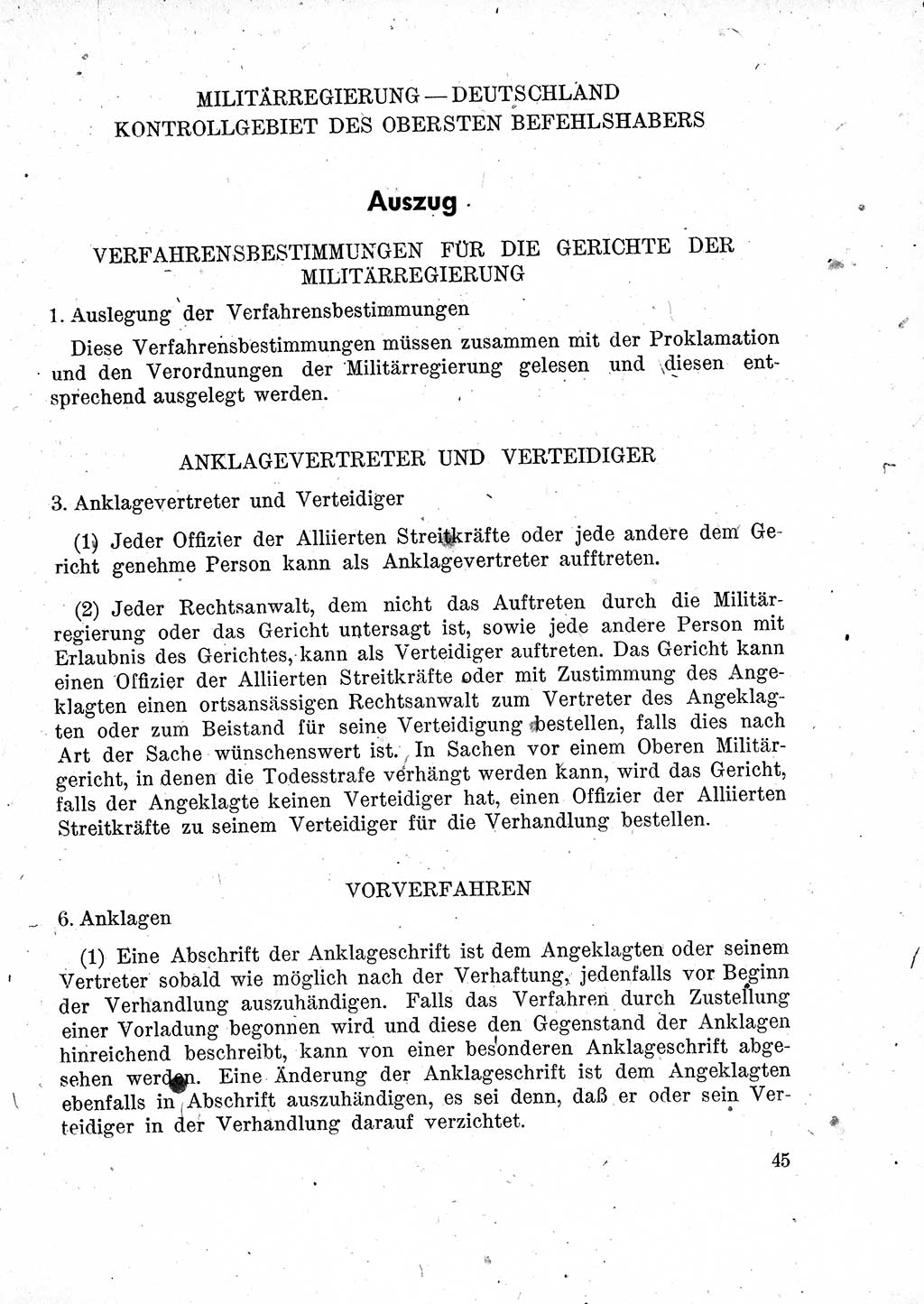 Das Recht der Besatzungsmacht (Deutschland), Proklamationen, Deklerationen, Verordnungen, Gesetze und Bekanntmachungen 1947, Seite 45 (R. Bes. Dtl. 1947, S. 45)