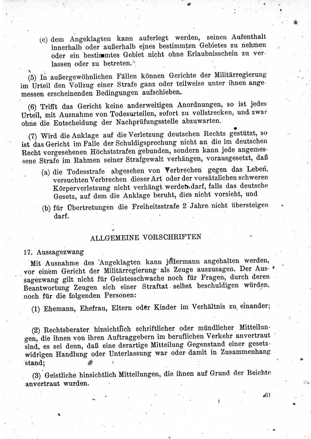 Das Recht der Besatzungsmacht (Deutschland), Proklamationen, Deklerationen, Verordnungen, Gesetze und Bekanntmachungen 1947, Seite 61 (R. Bes. Dtl. 1947, S. 61)