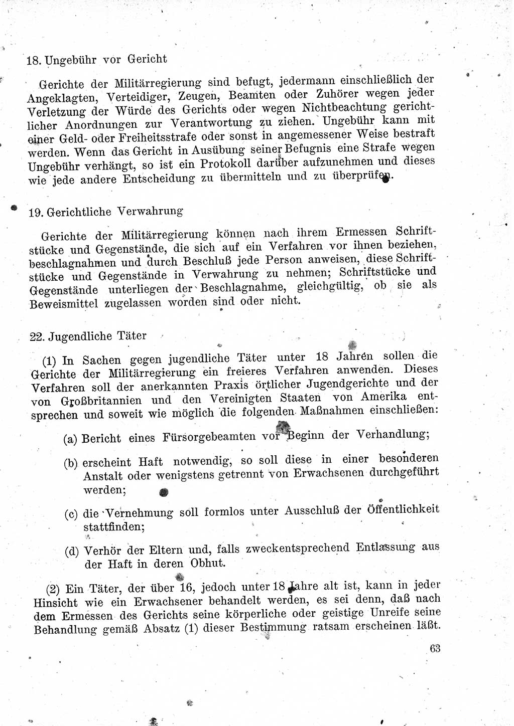 Das Recht der Besatzungsmacht (Deutschland), Proklamationen, Deklerationen, Verordnungen, Gesetze und Bekanntmachungen 1947, Seite 63 (R. Bes. Dtl. 1947, S. 63)