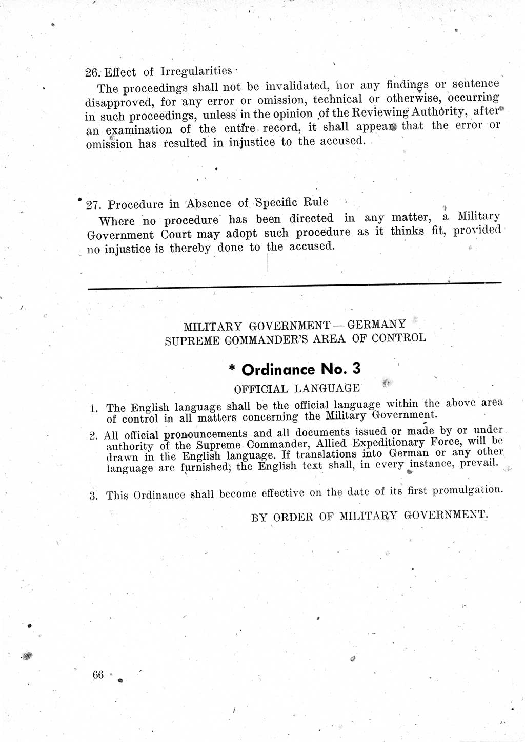Das Recht der Besatzungsmacht (Deutschland), Proklamationen, Deklerationen, Verordnungen, Gesetze und Bekanntmachungen 1947, Seite 66 (R. Bes. Dtl. 1947, S. 66)