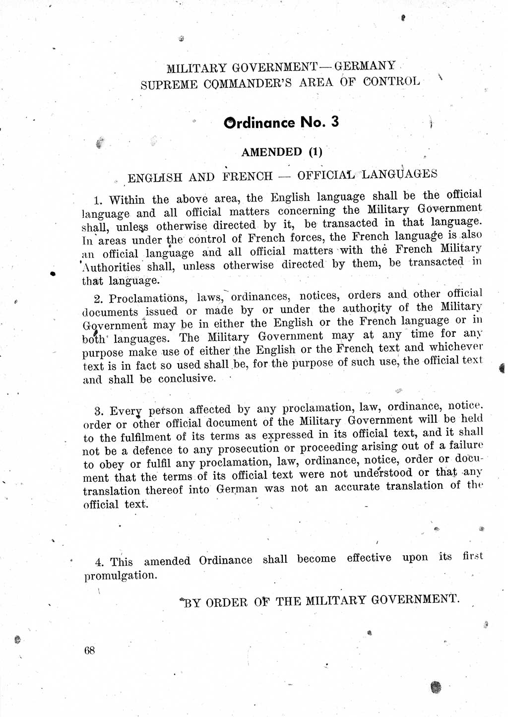 Das Recht der Besatzungsmacht (Deutschland), Proklamationen, Deklerationen, Verordnungen, Gesetze und Bekanntmachungen 1947, Seite 68 (R. Bes. Dtl. 1947, S. 68)