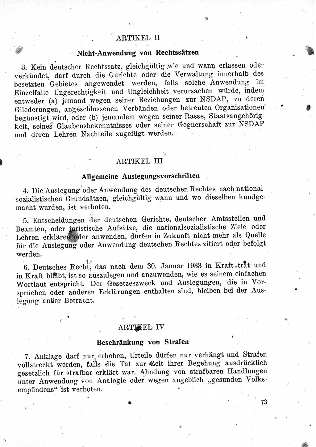 Das Recht der Besatzungsmacht (Deutschland), Proklamationen, Deklerationen, Verordnungen, Gesetze und Bekanntmachungen 1947, Seite 73 (R. Bes. Dtl. 1947, S. 73)